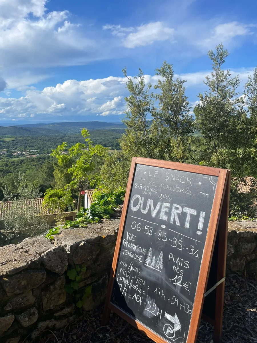 Ardoise du Snack de La Pousterle — ouvert, vue panoramique, plats à partir de 12 €